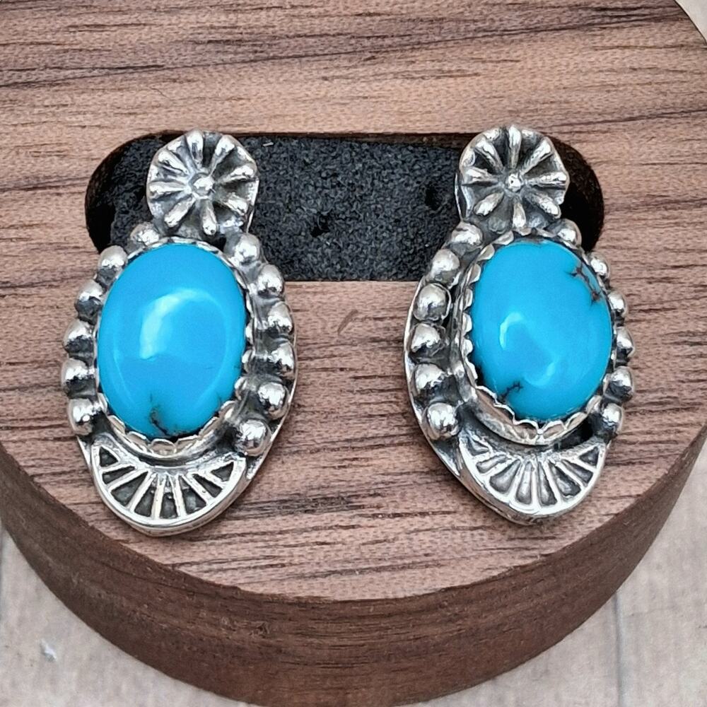 Bright Robin's Egg Blue Turquoise Stud Earrings Sterling Silver Southwestern